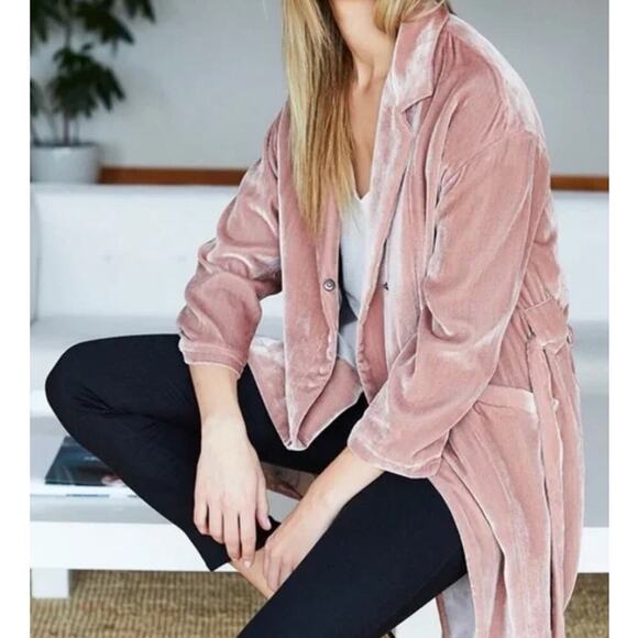 Emerson Fry Studio Coat In Blush Velvet Size 2 Belted Pockets Silk Blend Velvet - Picture 5 of 14